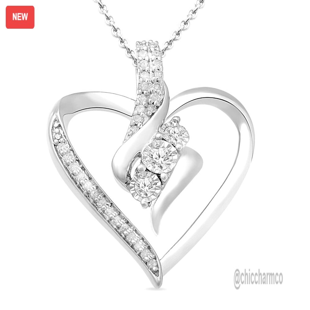 Sterling Silver Diamond Pendant Necklace 18 Inch 025 Carat